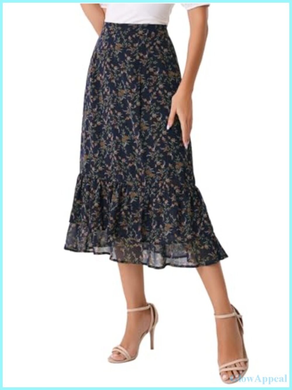 Allegra K Women's Printed Chiffon Ruffle Tiered Flowy Midi Skirt